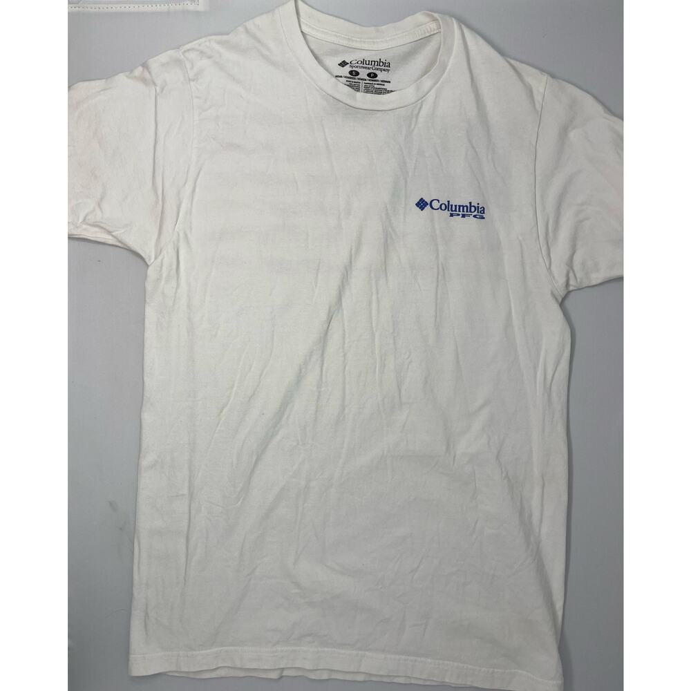 Columbia PFG Men's Fishing Tshirt size S with USA flag lure on back Pre-Owned